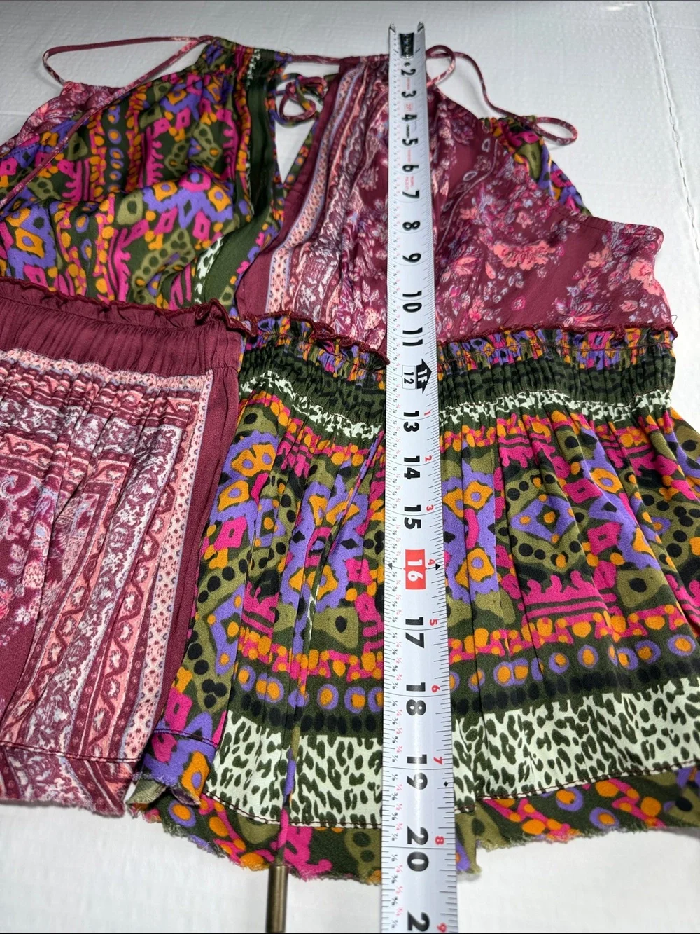 Free People Multicolor Patchwork Spaghetti Strap  - Burgundy Mix Size M
